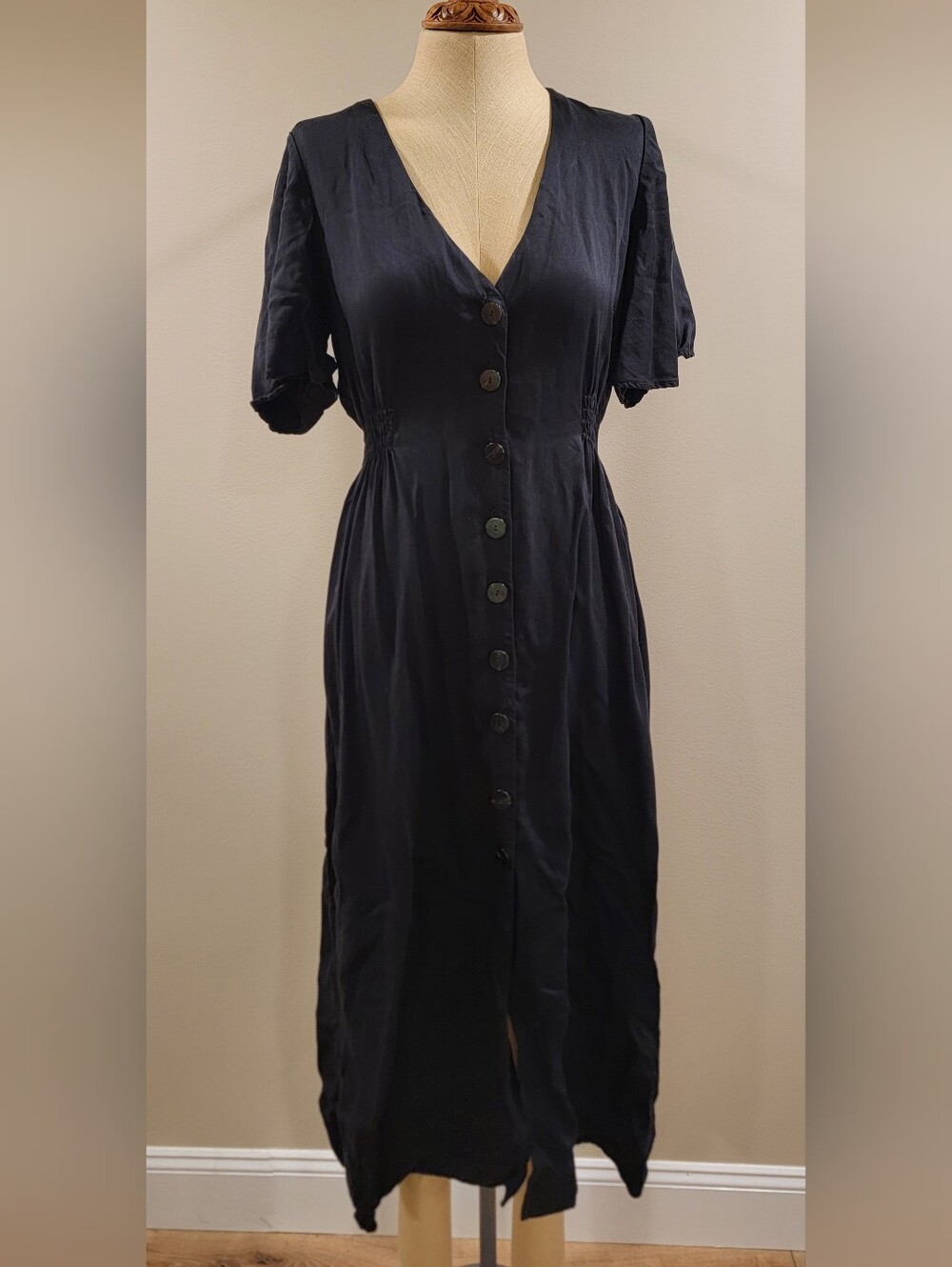 Zara Black Button-Front Midi Dress